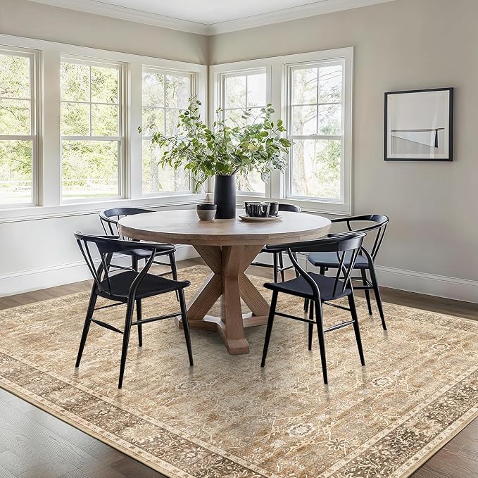 5x7 Beige Washable Rug for Living Room Large Vintage Distressed Bedroom Rug Low - Image 2