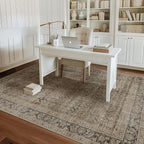 Fmfunctex 5x7 Washable Area Rug Neutral Vintage Brown Distressed Non Slip Low - Image 3