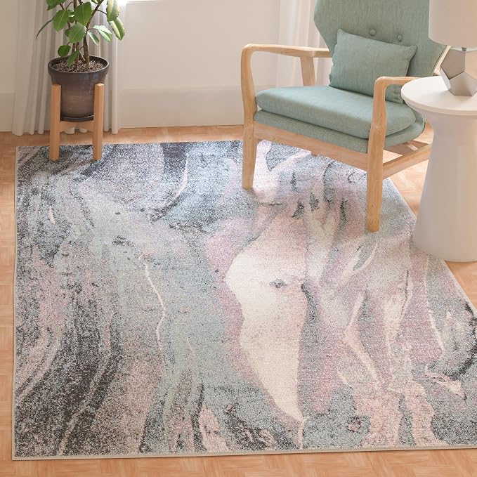 SAFAVIEH Glacier Collection 6'7" x 9' Pink / Blue GLA126U Modern Abstract - Image 2