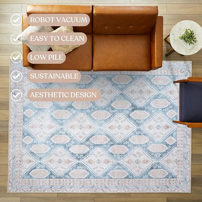 Washable Area Rug. Modern Farmhouse. Vintage. Turkish. Bohemian. Distressed. - Image 3