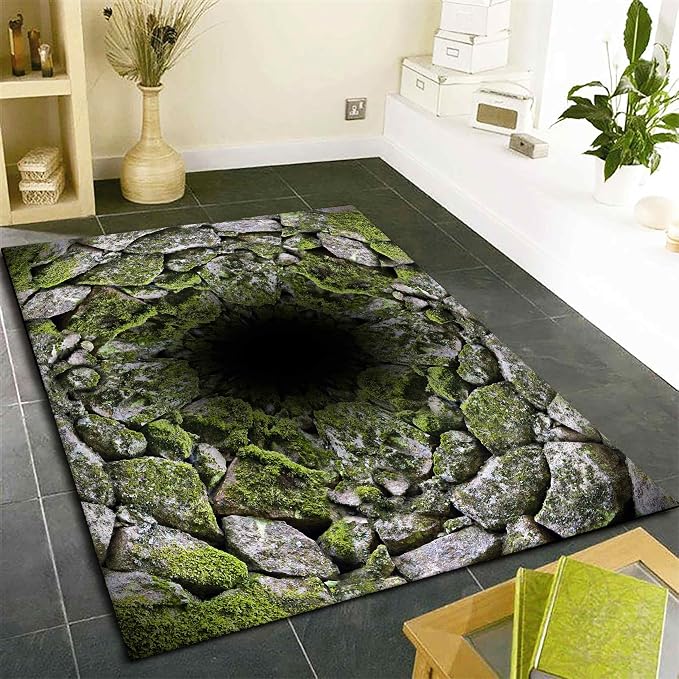 3D Hole Area Carpets, Optical Illusion Design Pattern Floor Rugs, Realistic - Image 3