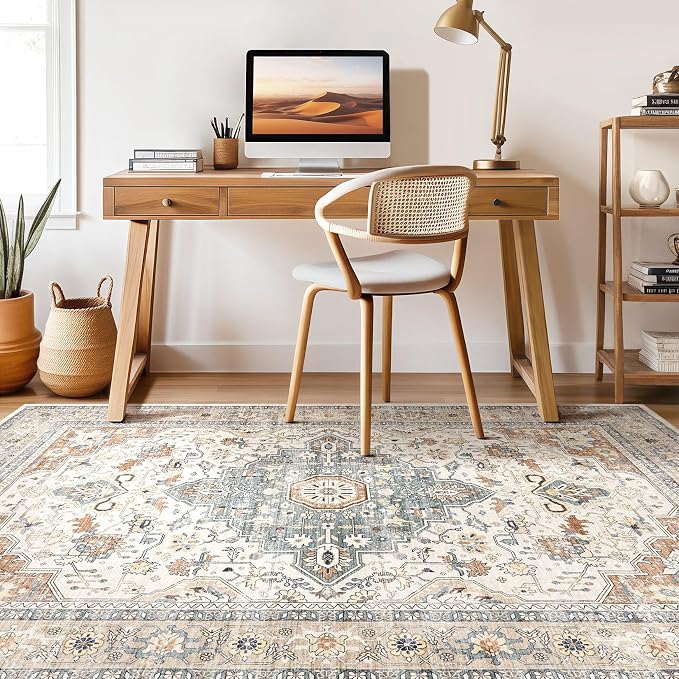 6x9 Area Rugs Living Room: Washable Boho Large Neutral Vintage Soft Rug Stain - Image 7