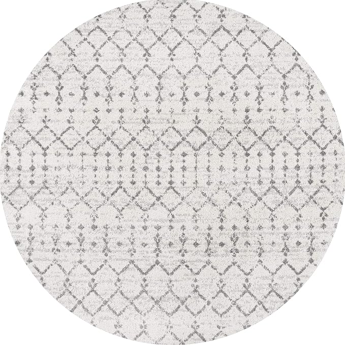 JONATHAN Y Boho Vintage Diamond Cream/Gray Round Area Rug 8 ft, Moroccan Hype - Image 2