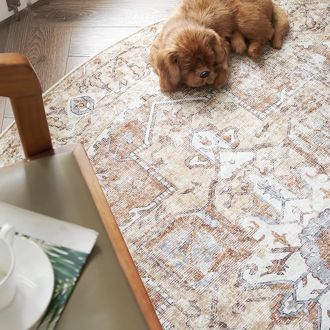jinchan Kelda Round Rug 5ft Washable Area Rug Indoor Vintage Floor Cover - Image 6