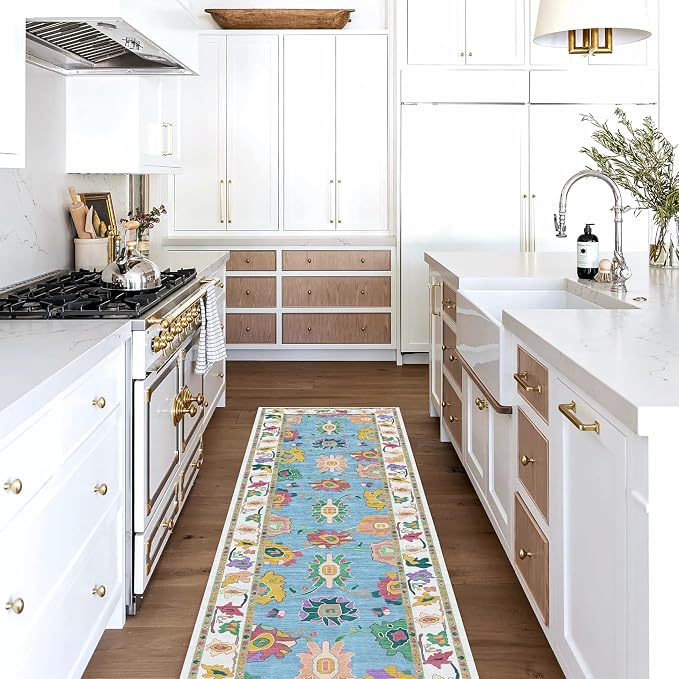 Fame Living Colorful Oushak Runner Rug, Modern Runners, Small Throw Rugs - Image 2