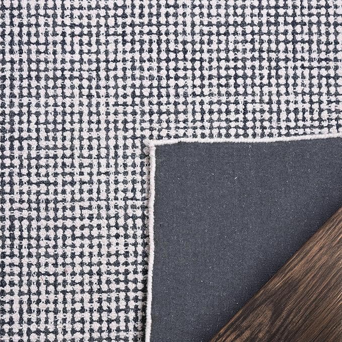 Hand-Tufted 100% Wool Pile Area Rug – Geometric Textured Grid Check Pattern – - Image 5