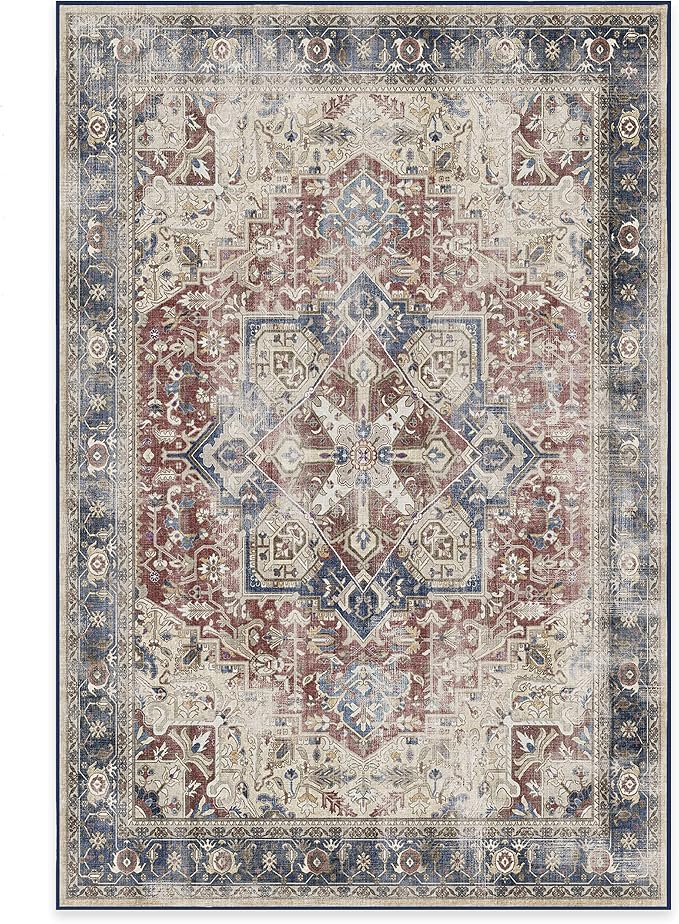 RUGGABLE Washable Vintage Area Rug – Kamran Royal Blue 6x9, Stain-Resistant - Image 3