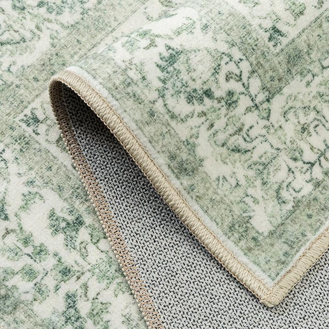 Sage Green Area Rug 5x8 Living Room Washable Carpet Vintage Distressed Non Slip - Image 8