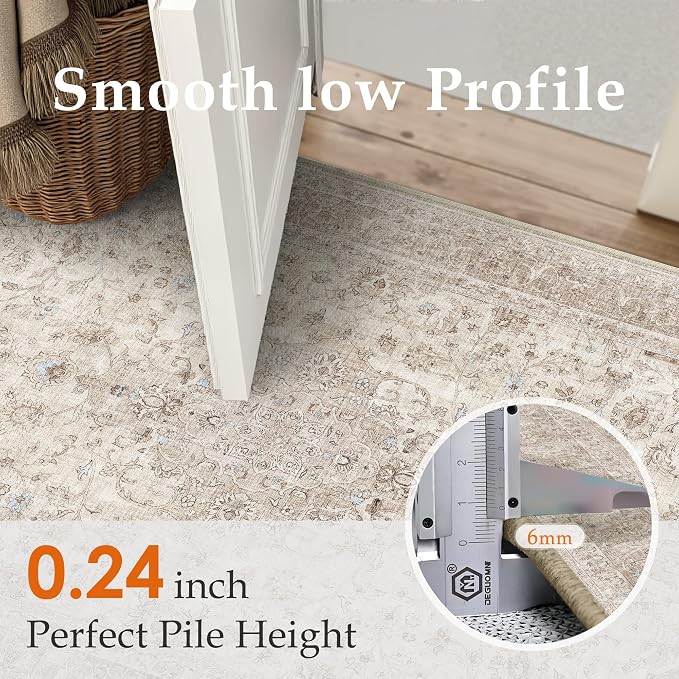 Beige Area Rug 3x4 Washable Office Entryway Vintage Carpet Low Pile Non Slip - Image 7