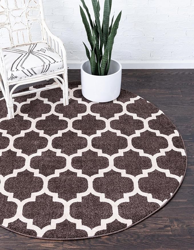 Rugs.com Lattice Collection Rug – 8 Ft Round Chocolate Brown Medium Rug Perfect by Rugscom