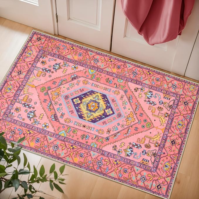 SERISSA Small Rugs for Entryway, 2x3 Fuchsia Pink Washable Non-Slip Area Rug by SERISSAHomeDecorCollection