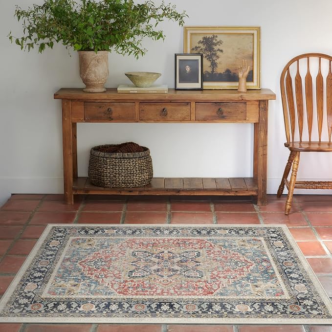 RUGGABLE Washable Vintage Area Rug – Kamran Cayenne Red 3x5, Stain-Resistant - Image 2