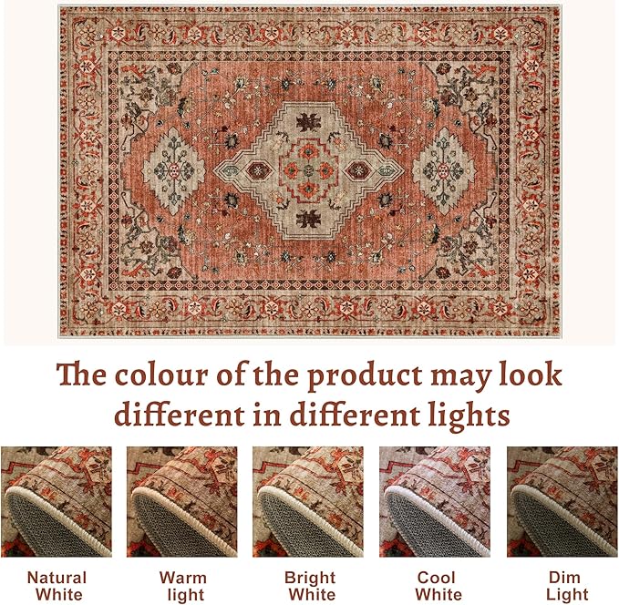 Tangsoo 5x7 Area Rug Washable for Living Room, Vintage Rug Indoor Non Slip - Image 4