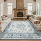 Area Rugs 8'x10' Washable Non-Slip, Floral Vintage Distress Print Pattern - Image 3
