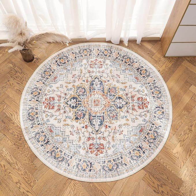 VK VK·LIVING Round Washable Rug 5'Ft Vintage Machine Washable Area Rugs - Image 8