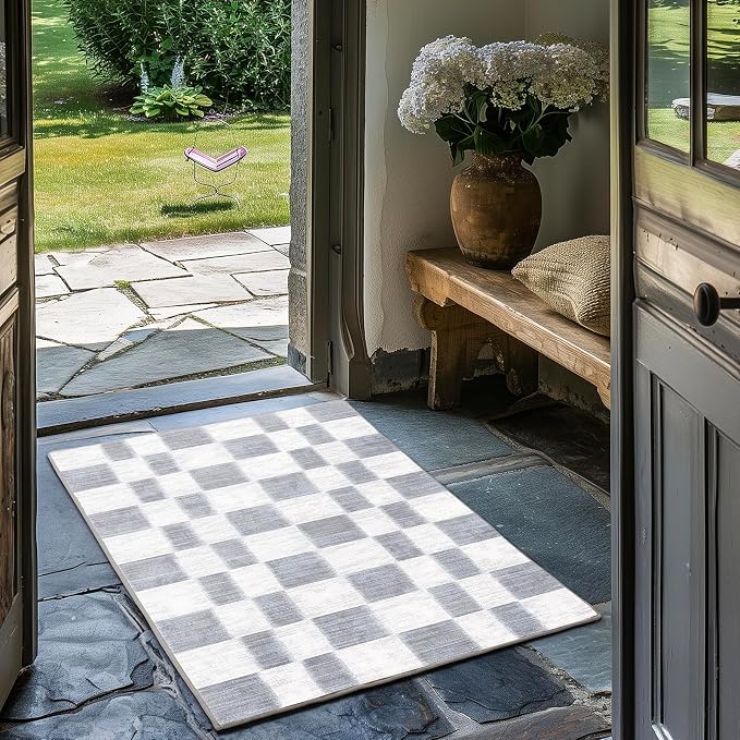 EVERGRACE Checkered Plaid Area Rug 2x3, Soft Fuzzy Faux Wool Rugs Washable Anti - Image 2