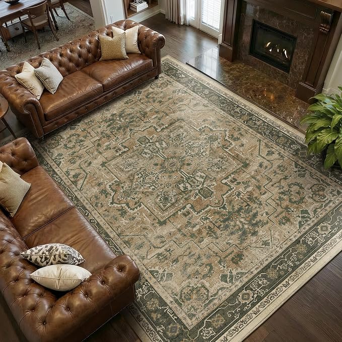 Large Vintage Area Rugs 9x12 for Living Room, Distressed Medallion Printed Big by Jainmy