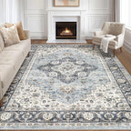 10x12 Area Rug Living Room: Washable Boho Large Neutral Vintage Soft Rugs Stain by LOONGRUG