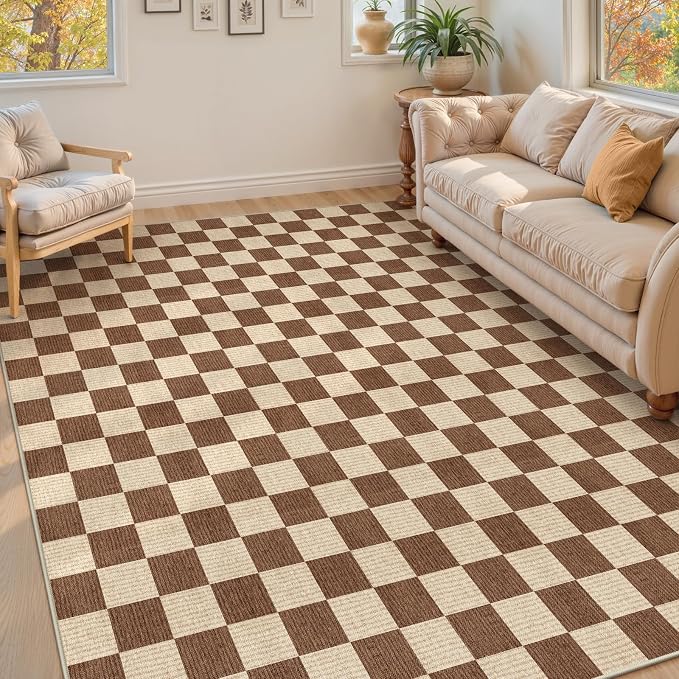 LIVEBOX 8x10 Area Rugs for Living Room, Checkered Non-Slip Washable Rugs - Image 3