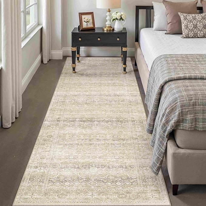 HUGEAR 2x8 Area Rug Beige Vintage Neutral Washable Runner Rug Non Slip Soft - Image 2
