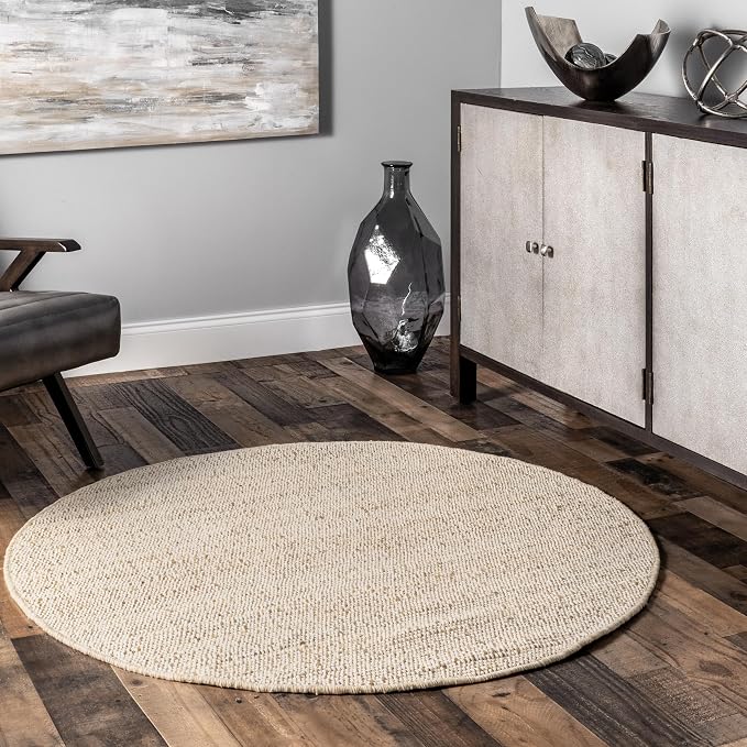 nuLOOM 8 Round Elfriede Jute & Cotton Hand Woven Area Rug, Solid Rustic by nuLOOM