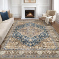8x10 Area Rugs Living Room: Washable Boho Large Neutral Vintage Soft Rug Stain by LOONGRUG
