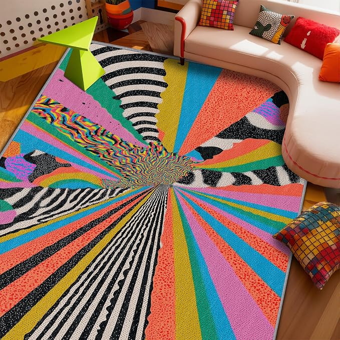 Abstract Rug, Colorful Graffiti Art Area Rugs 5x6, Hippie Aesthetic Funky Non - Image 2