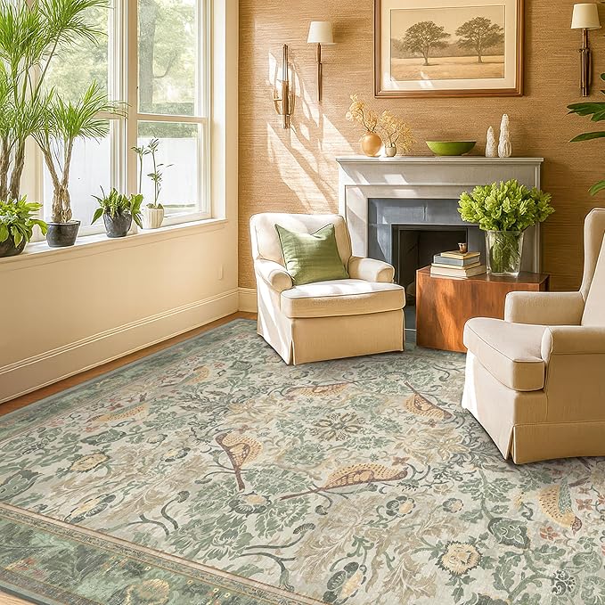 Washable Sage Green Area Rugs 5x7 by HazoHaus