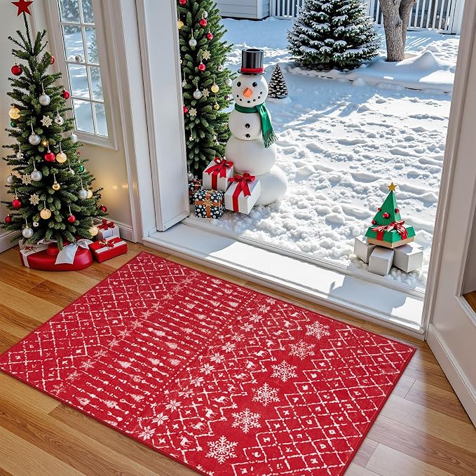 Lahome Christmas Door Mat 2x3 Red Entryway Rug Small Washable Area Rugs - Image 2