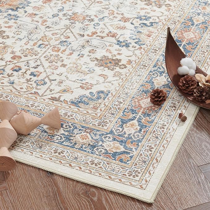 jinchan Area Rug 6x9 Washable Living Room Rug Vintage Distressed Orange Multi - Image 6