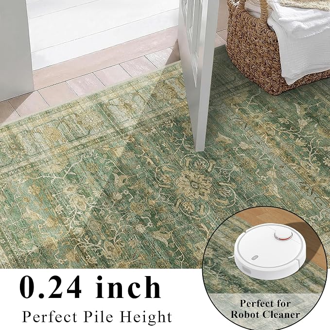 2.6x8 Runner Rug for Hallways Vintage Distressed Non Slip Long Carpet Floral - Image 7