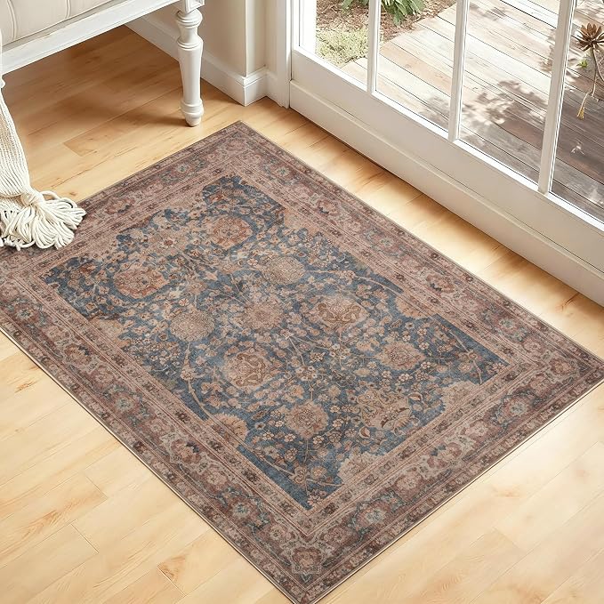 Kuden 3x5 Small Rug, Machine Washable, Non-Slip Backing, Vintage Style by KudenRugs