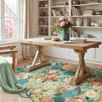 Washable Floral Area Rug 3x5 Green Office Carpet Scalloped Flower Non Slip Soft by PureCozy