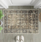 Brown Entryway Rug 2x3 Vintage Area Carpet Indoor Kitchen Washable Door Mat by PureCozy