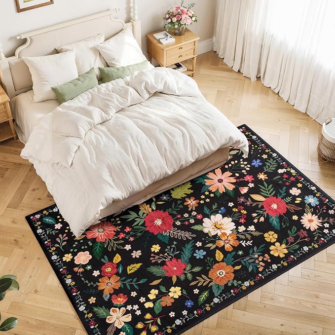 Living Room Rug 6x9 Rug Machine Washable Boho Area Rug Non Slip Floral Vintage - Image 3