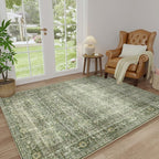 FMFUNCTEX 4x6 Washable Area Rug Green Neutral Vintage Distressed Non Slip Low - Image 3