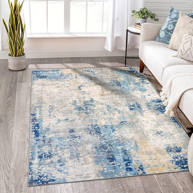 Lahome Modern Abstract Washable Area Rugs 5x7, Soft Living Room Rug Non Slip by Lahome