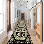 Black Gold Art Runner Rugs, Vintage Greek Key Entrance Rug, Baroque Aesthetic - Image 2