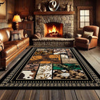 Floral Tropical Patchwork Area Rug 2x3ft, Vintage Black & Brown Country Carpet - Image 2