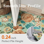 Washable Floral Area Rug 2x3 Green Small Entryway Carpet Scalloped Flower Non - Image 3