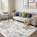 FMFUNCTEX 4x6 Washable Area Rug Brown Blue Abstract Modern Neutral Non Slip Low by Fmfunctex