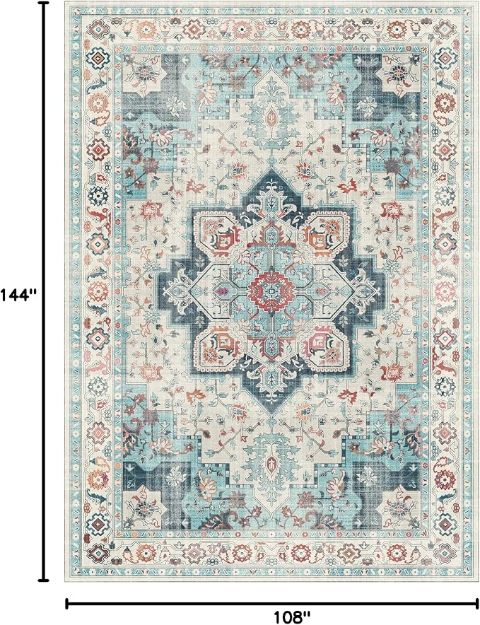 GENIMO 9x12 Area Rugs for Living Room, Machine Washable Non Slip Vintage Rugs - Image 2