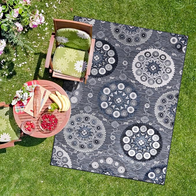 CAMILSON Indoor Outdoor Rug 8x10 Bohemian Medallion Floral Area Rugs by CAMILSONIndoorOutdoorAreaRugs