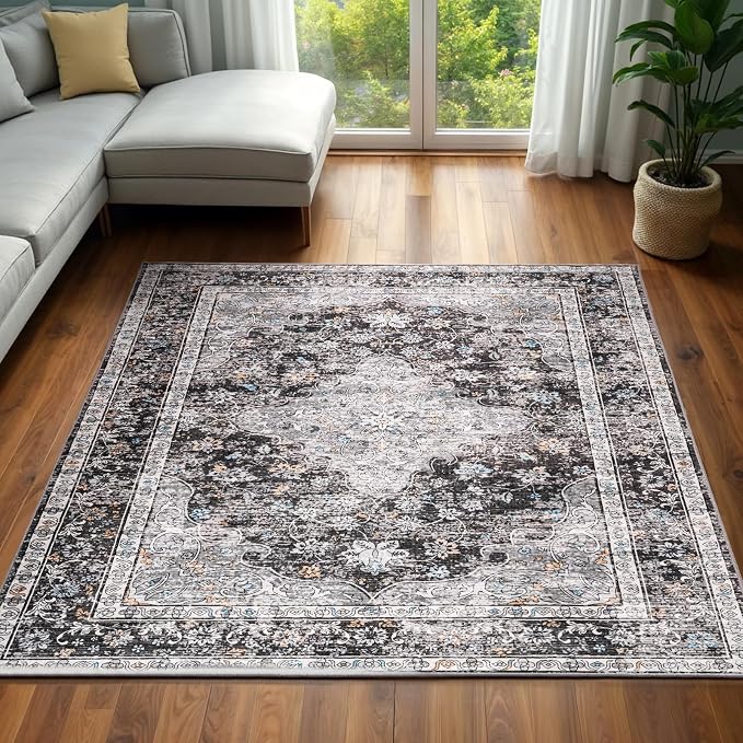 Area Rug - 9x12 Large Dining Room Rug Soft Living Room Mat, Vintage Washable - Image 3