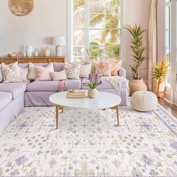 6x9 Lavender Rug for Bedroom, Kids Playroom, Non Slip Large Washable Living by HazoHaus