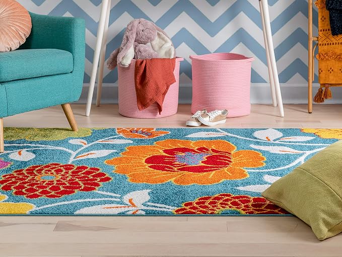Well Woven Modern Rug Daisy Flowers Blue 3'3" x 5' Floral Accent Area Rug - Image 8