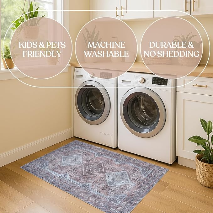 Washable Area Rug. Modern Farmhouse. Vintage. Turkish. Bohemian. Distressed. - Image 6