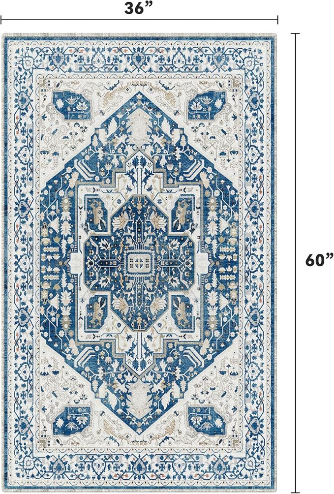 EnHomee 3x5 Washable Area Rugs for Bedroom, Boho Vintage Rugs, Foldable Area - Image 2