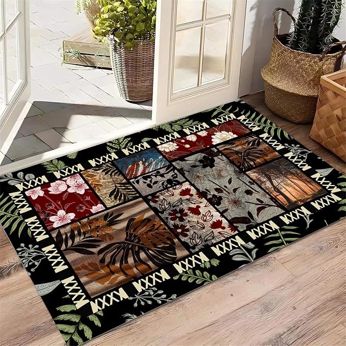 Vintage Jungle Floral Area Rug 7x9ft, Tropical Leaf Print Low Pile Carpet - Image 4