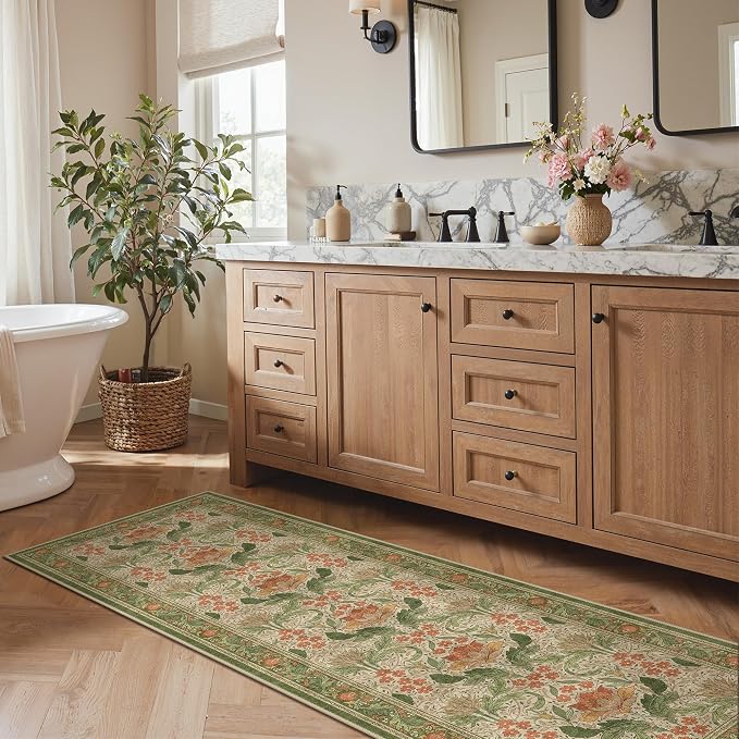 Bavni 2'6''x8 Runner Rug, Microfiber Washable Non-Slip Vintage Floral Rugs - Image 4